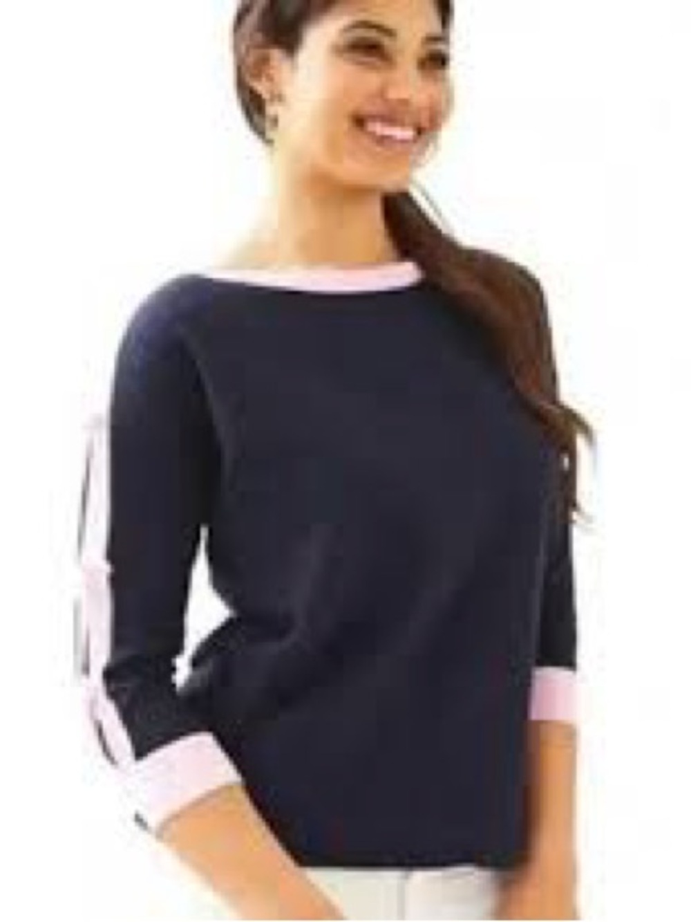 Lilly Pulitzer Navy Sweater with Pink Trim 1218